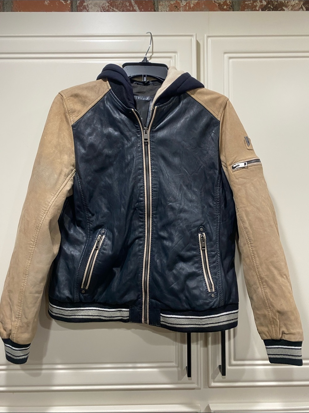 mauritius leather jacket black beige size 12
